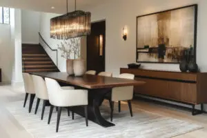 Elegant modern dining room with sleek furniture and neutral tones for a sophisticated home atmosphere