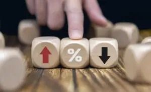 Percentage to up and down arrow symbol icon interest rate stocks financial ranking mortgage rates and cut loss concept